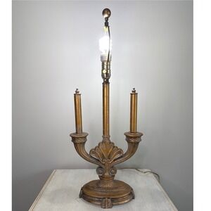 Berman Hollywood Regency Candelabra Table Lamp Antiqued Gold 3 Arm Ornate Base